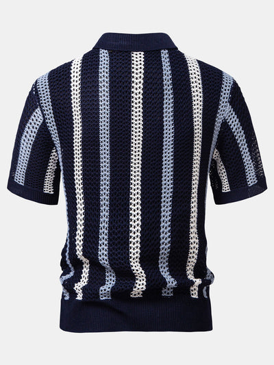 POLO À COL V RAYÉ AU CROCHET