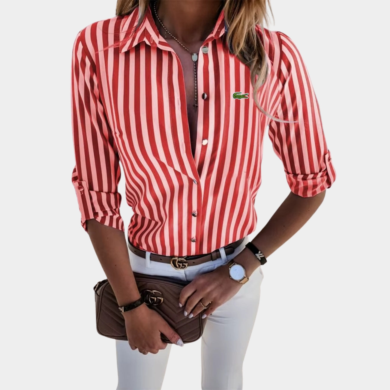 Chemise Rayée à Manches Retroussables - PRIX DÉSTOCKAGE