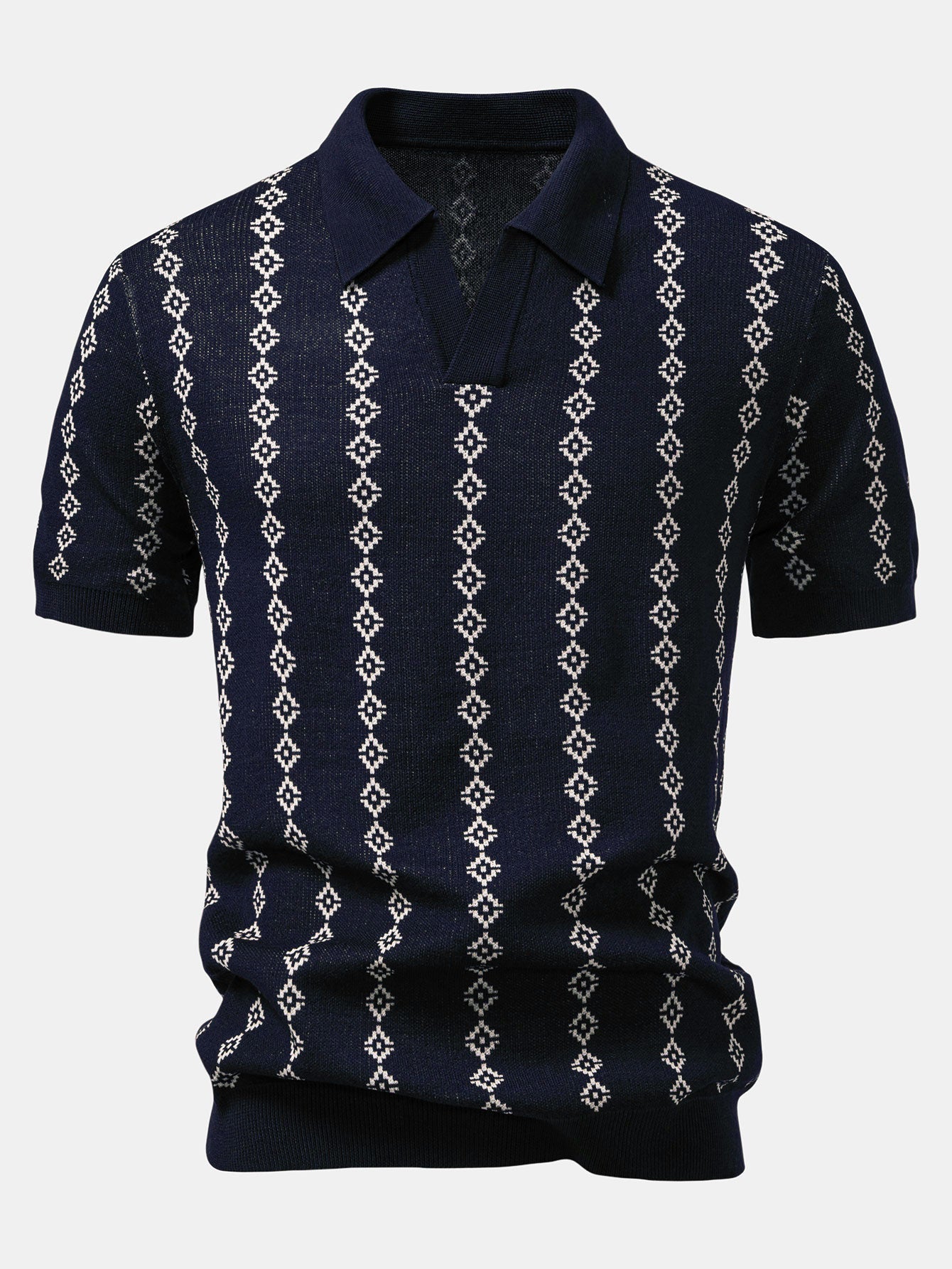 POLO COL V EN MAILLE GÉOMÉTRIQUE