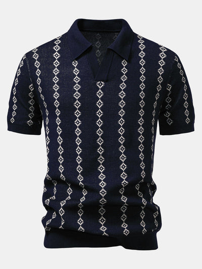 POLO COL V EN MAILLE GÉOMÉTRIQUE