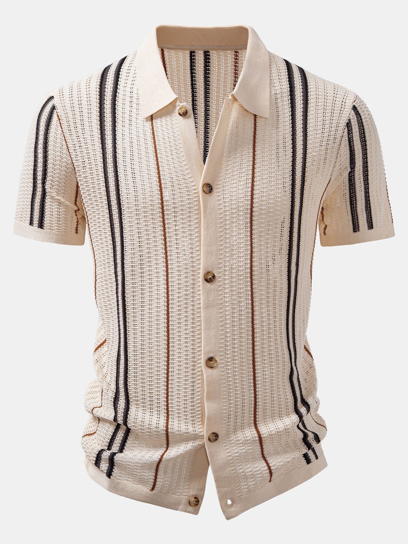 CHEMISE À RAYURES AU CROCHET AVEC BOUTONS & PANTALONS EN LIN À JAMBE DROITE