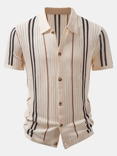 CHEMISE À RAYURES AU CROCHET AVEC BOUTONS & PANTALONS EN LIN À JAMBE DROITE