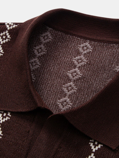 POLO COL V EN MAILLE GÉOMÉTRIQUE
