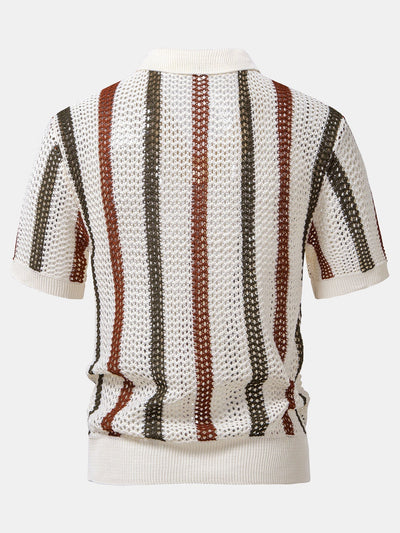POLO À COL V RAYÉ AU CROCHET