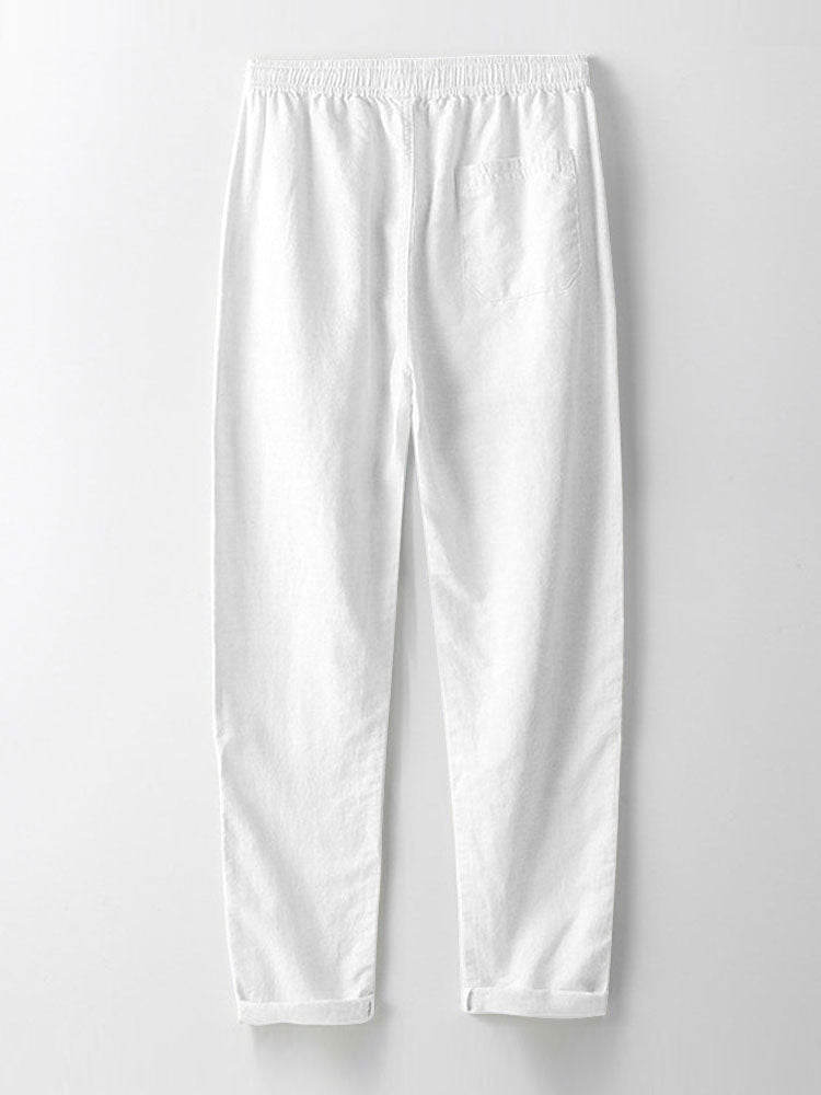CHEMISE À RAYURES EN MAILLE AVEC BOUTONS & PANTALONS EN LIN DROITS