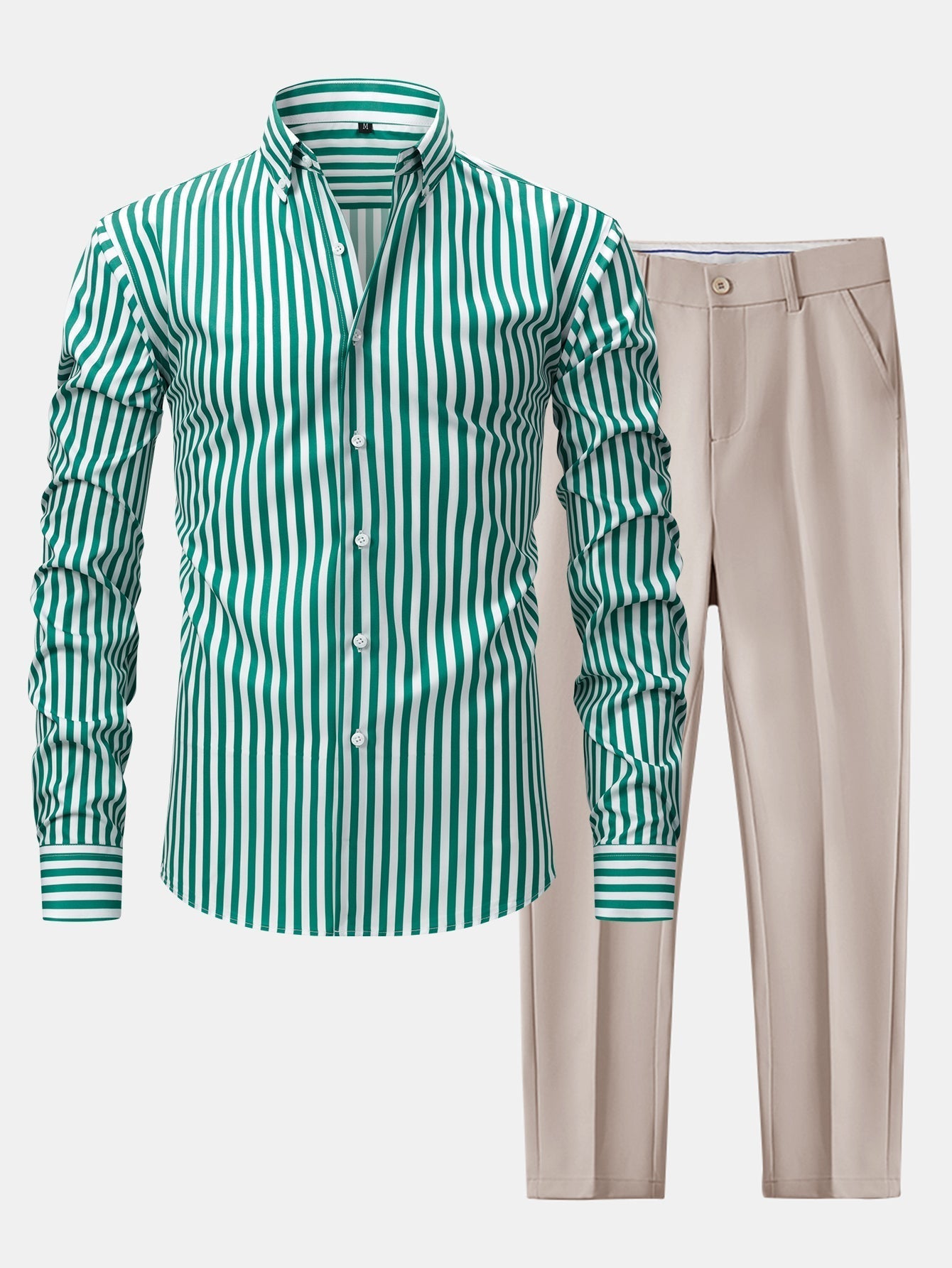 CHEMISE À MANCHES LONGUES À RAYURES AVEC BOUTONS & PANTALONS SLIM FIT À JAMBE ÉLARGIE