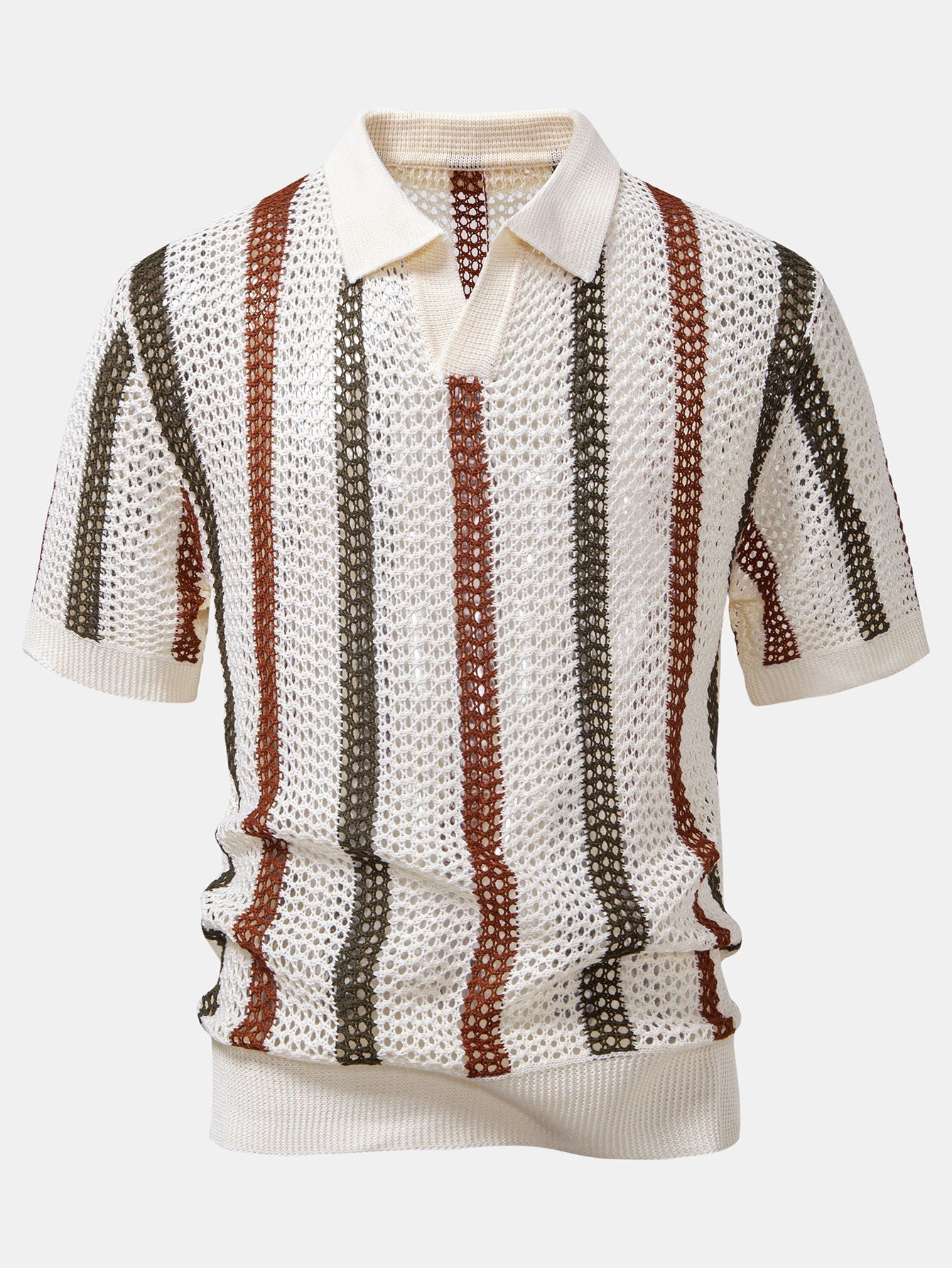 POLO À COL V RAYÉ AU CROCHET