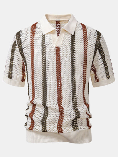 POLO À COL V RAYÉ AU CROCHET