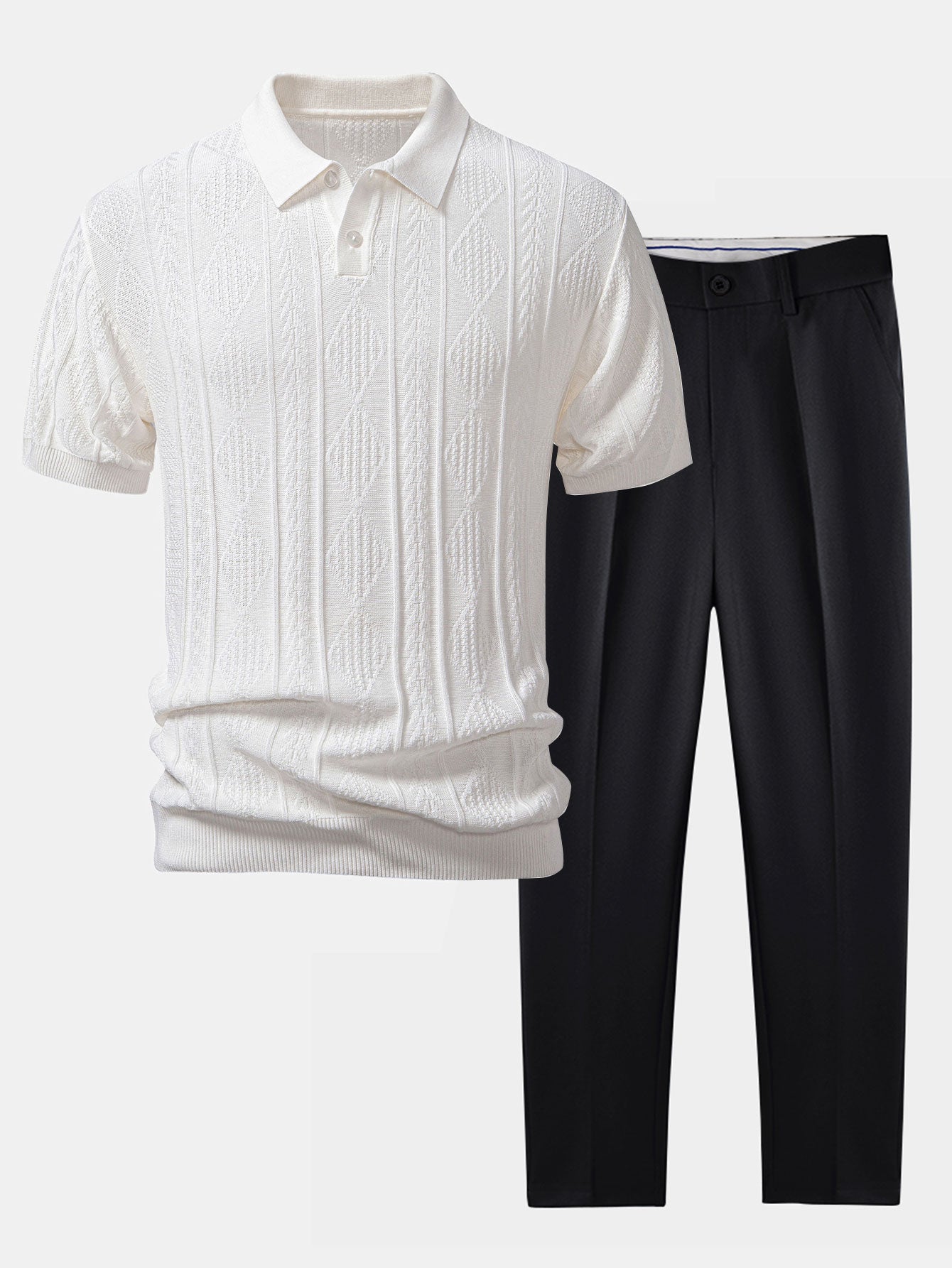 POLO EN JACQUARD GÉOMÉTRIQUE & PANTALON SLIM FIT FUSSELÉ