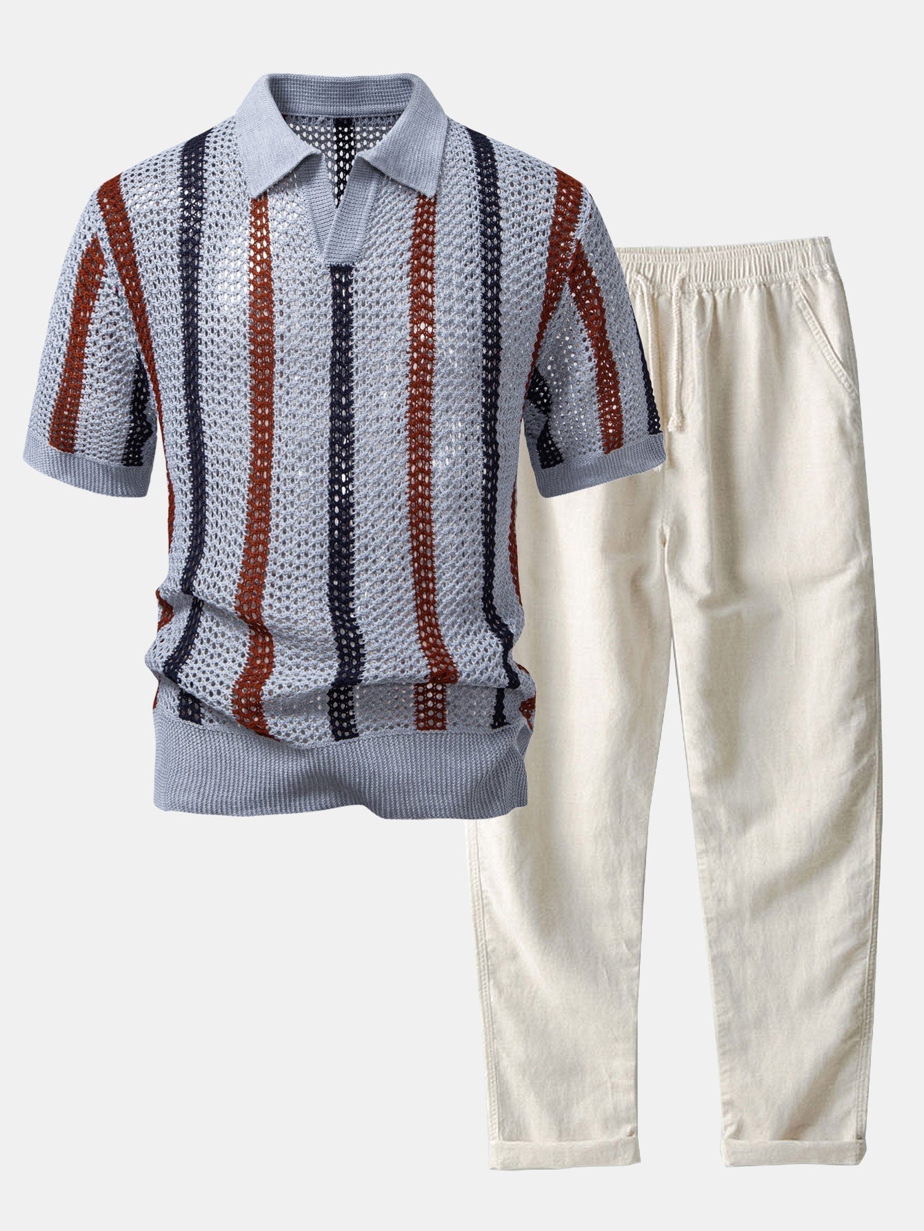 POLO AU CROCHET & PANTALONS EN LIN DROITS
