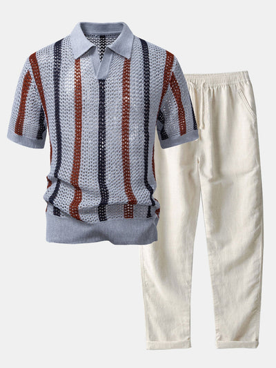 POLO AU CROCHET & PANTALONS EN LIN DROITS