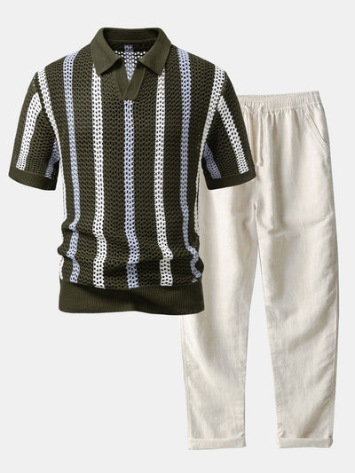 POLO AU CROCHET & PANTALONS EN LIN DROITS