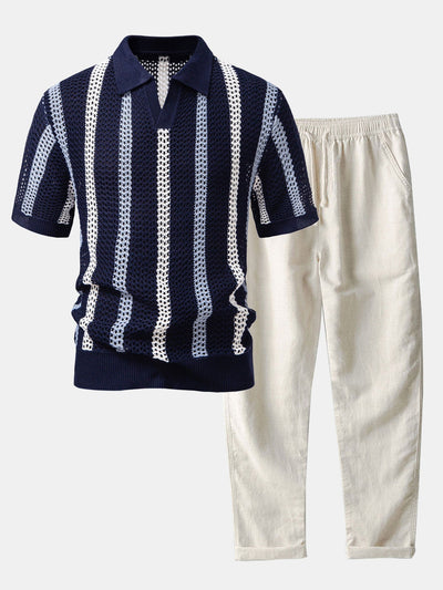 POLO AU CROCHET & PANTALONS EN LIN DROITS