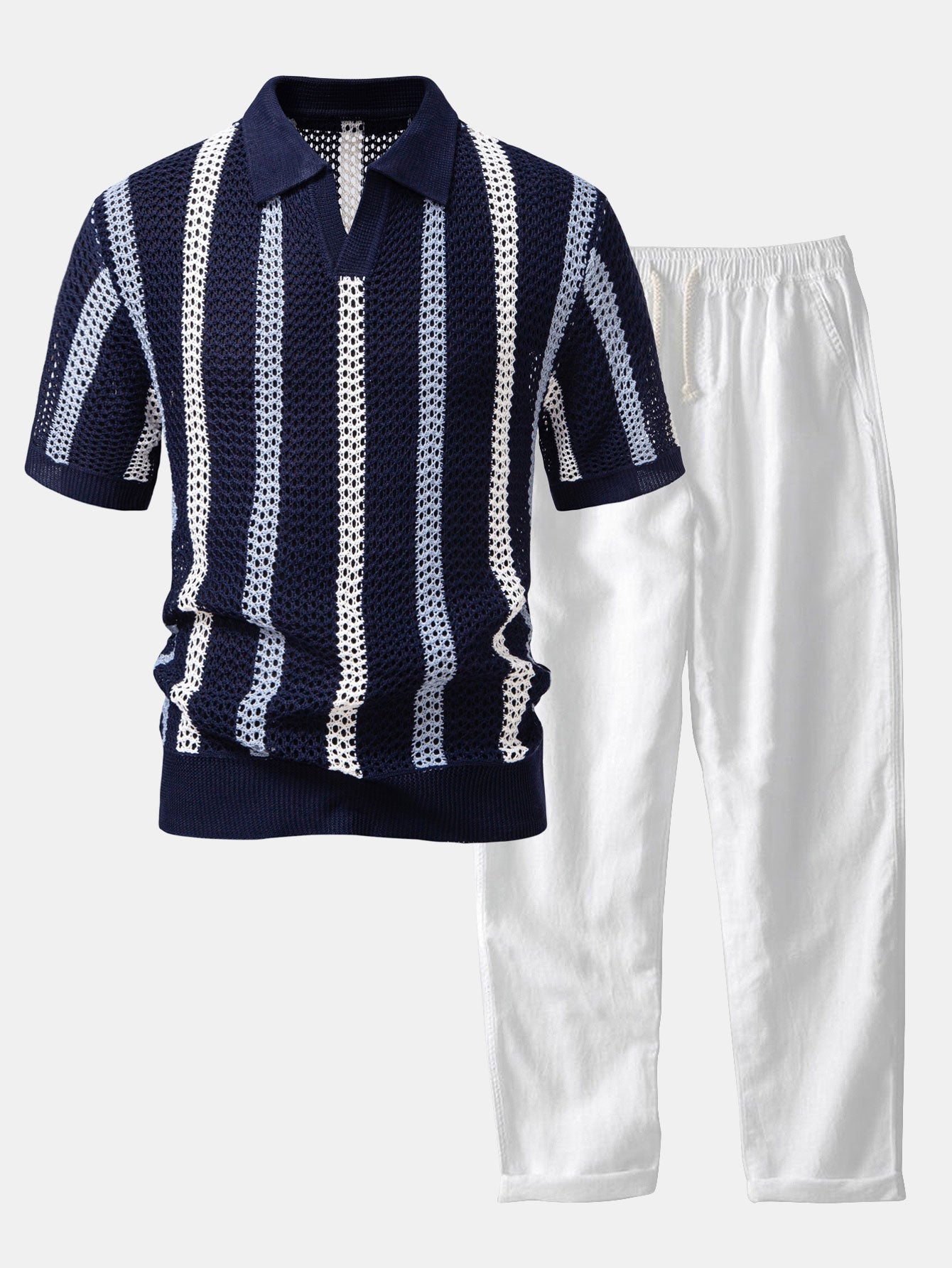 POLO AU CROCHET & PANTALONS EN LIN DROITS