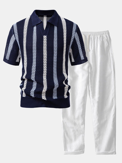 POLO AU CROCHET & PANTALONS EN LIN DROITS