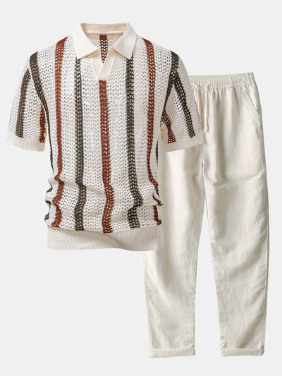 POLO AU CROCHET & PANTALONS EN LIN DROITS
