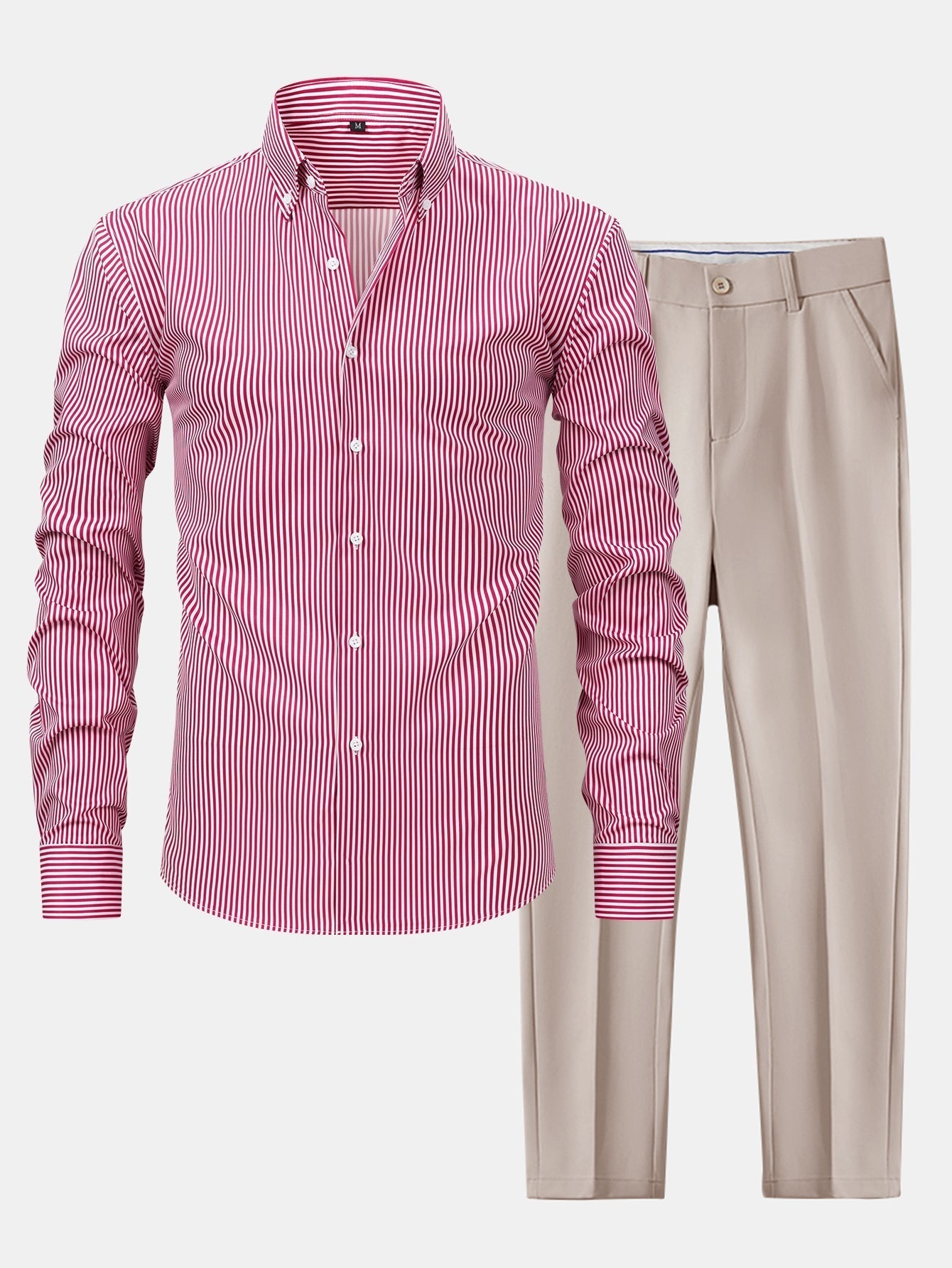 CHEMISE À MANCHES LONGUES À RAYURES AVEC BOUTONS & PANTALONS SLIM FIT À JAMBES AFFINÉES