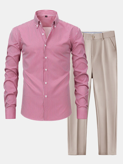 CHEMISE À MANCHES LONGUES À RAYURES AVEC BOUTONS & PANTALONS SLIM FIT À JAMBES AFFINÉES