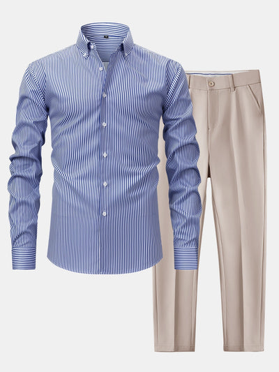 CHEMISE À MANCHES LONGUES À RAYURES AVEC BOUTONS & PANTALONS SLIM FIT À JAMBES AFFINÉES
