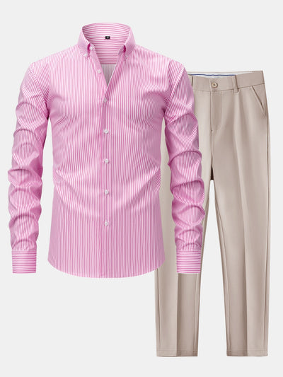 CHEMISE À MANCHES LONGUES À RAYURES AVEC BOUTONS & PANTALONS SLIM FIT À JAMBES AFFINÉES