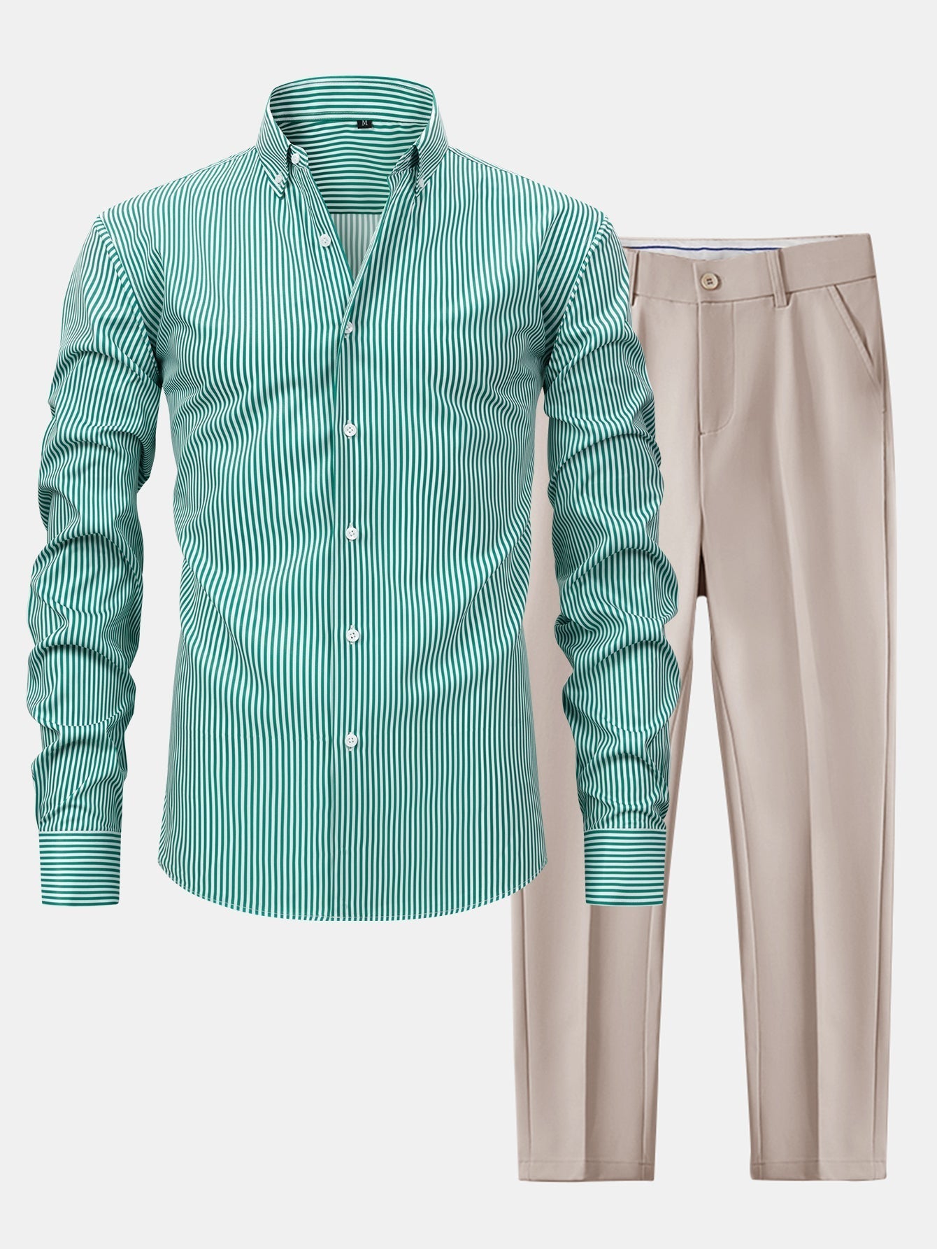 CHEMISE À MANCHES LONGUES À RAYURES AVEC BOUTONS & PANTALONS SLIM FIT À JAMBES AFFINÉES