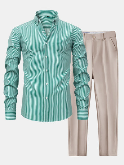 CHEMISE À MANCHES LONGUES À RAYURES AVEC BOUTONS & PANTALONS SLIM FIT À JAMBES AFFINÉES